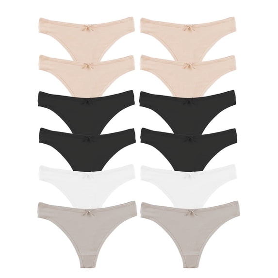 Jo & Bette Women's Cotton Thong Panties, 12-Pack, Neutrals