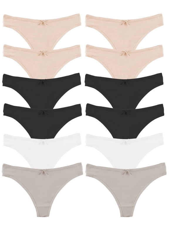 Women's Cotton Thong Panties, 12-Pack, Neutrals