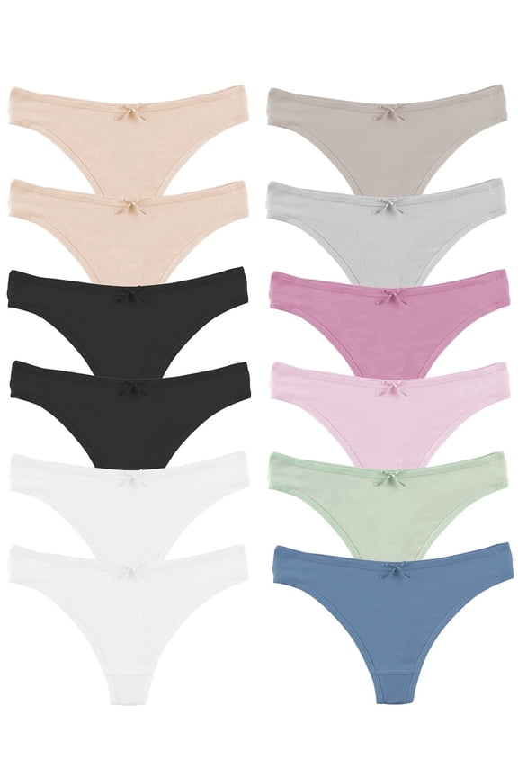 Women's Cotton Thong Panties, 12-Pack, Pastels