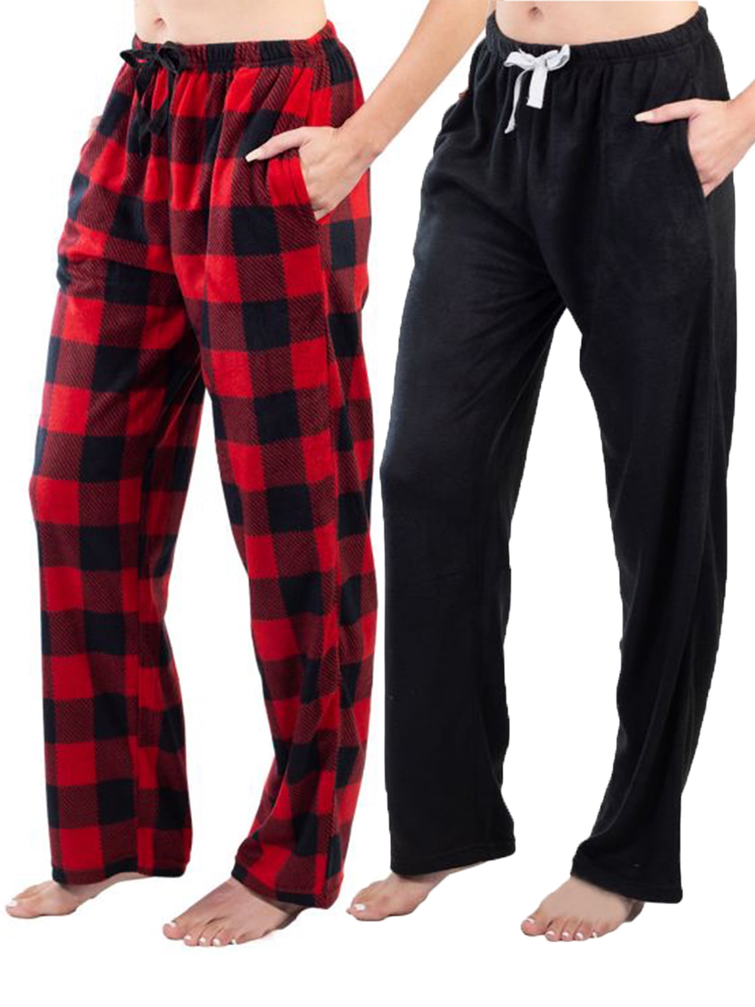 Jo & Bette Women's Fleece Pajama Pants with Pockets, Plaid Sleep Pants, 2  Pairs 