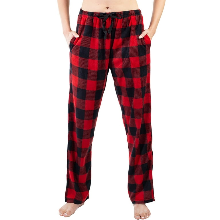 Jo & Bette Women’s Fleece Pajama Pants with Pockets, Plaid Sleep Pants