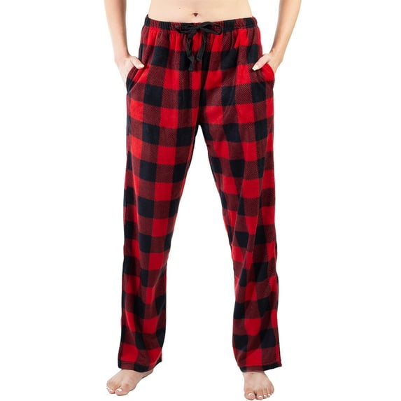 Jo & Bette Women’s Fleece Pajama Pants with Pockets, Plaid Sleep Pants