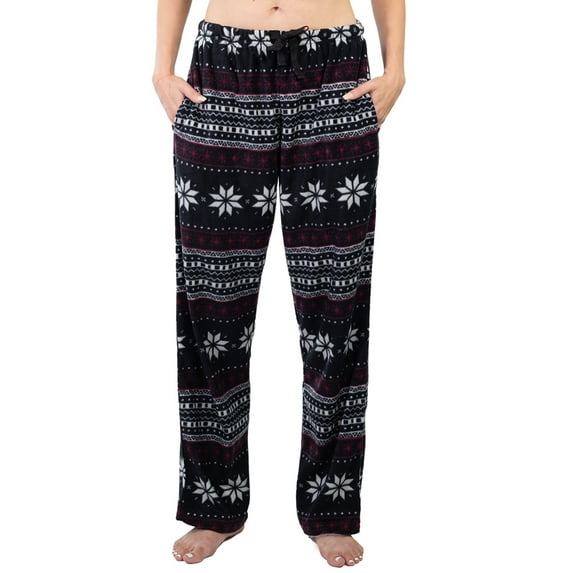 Jo & Bette Women’s Fleece Pajama Pants with Pockets, Plaid Sleep Pants