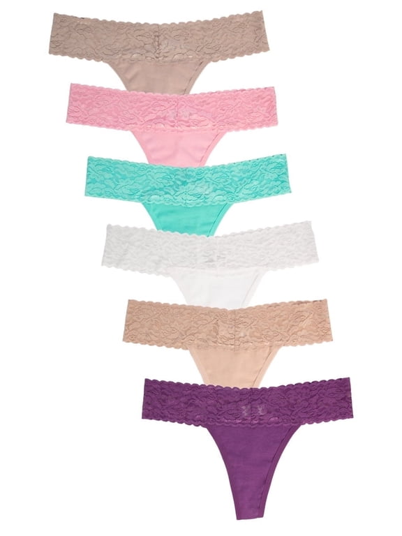 Womens Lace Lingerie Panties, 6 pack Purple L