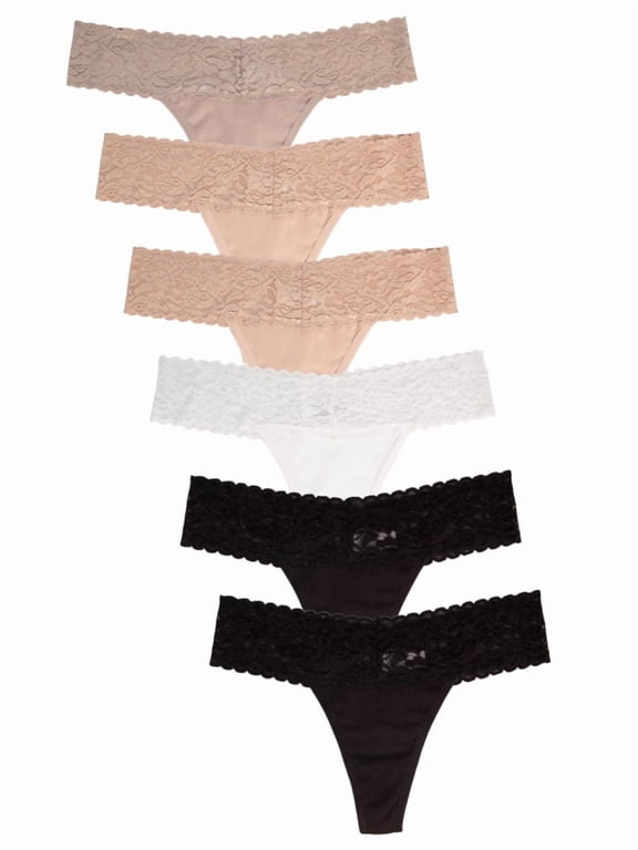 Womens Lace Thong Panties, 6 pack Neutral XXL