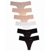 Jo & Bette Womens Lace Thong Panties, 6 pack Neutral S