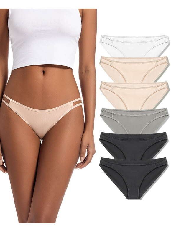 Women's String Bikini Panties, Cotton Thong Underwear, 6-pack, Off-White 46-47 Hips