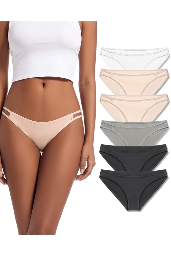 Women's String Bikini Panties, Cotton Thong Underwear, 6-pack, Off-White 46-47 Hips