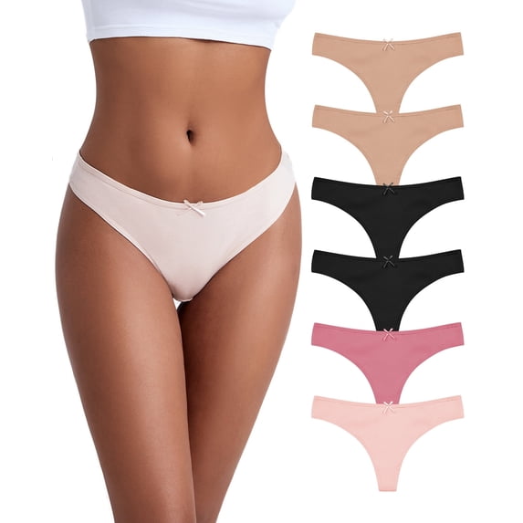 Jo & Bette Women's Cotton Thong Panties, 6-Pack, Pink