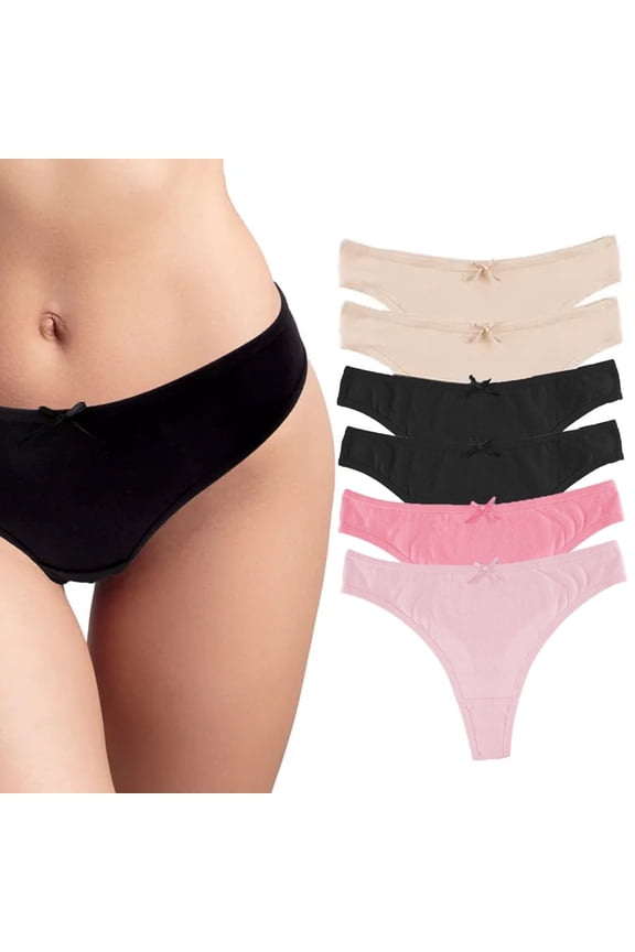 Women's Breathable Cotton Thong Lingerie Panties, 6-Pack, Pink XL