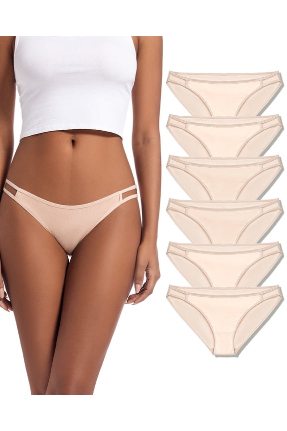 Women's String Bikini Panties, Cotton Thong Underwear, 6-pack, Nude 36-37 Hips