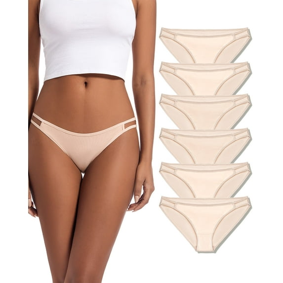 Jo & Bette Women's String Bikini Panties, Cotton Thong Underwear, 6-pack, Nude 38-39 Hips