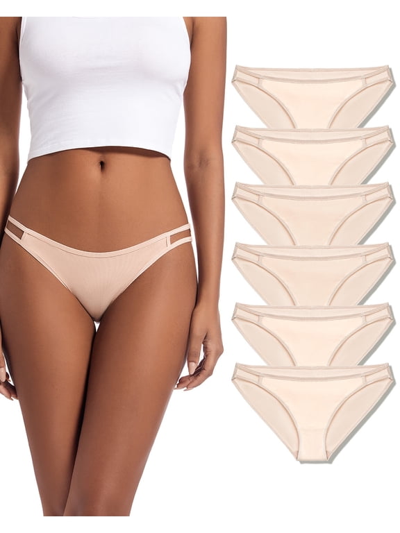 Women's String Bikini Panties, Cotton Thong Underwear, 6-pack, Nude 40-41 Hips