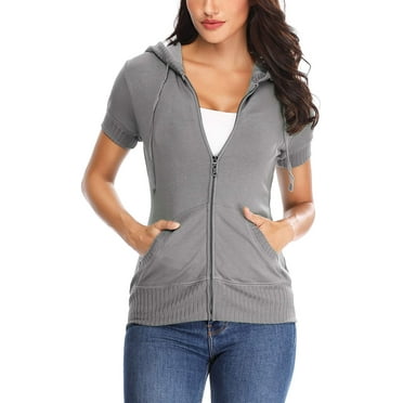 Doublju Women's 3 Color Block Pocket Zip-Up Hoodie Jacket for Women ...