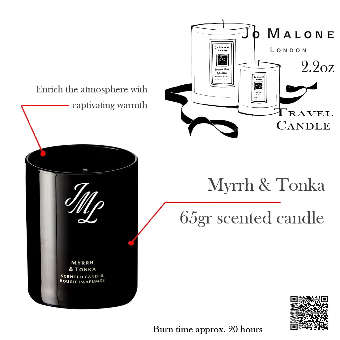 Myrrh & Tonka Black Scented Travel Candle 65g