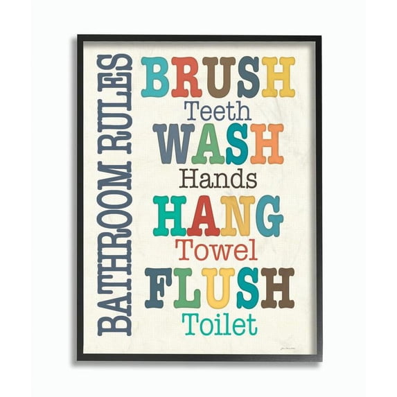 Jo Moulton Colorful Bathroom Rules 24.00" x 30.00" Framed Painting Art Prints, by Stupell Home Décor