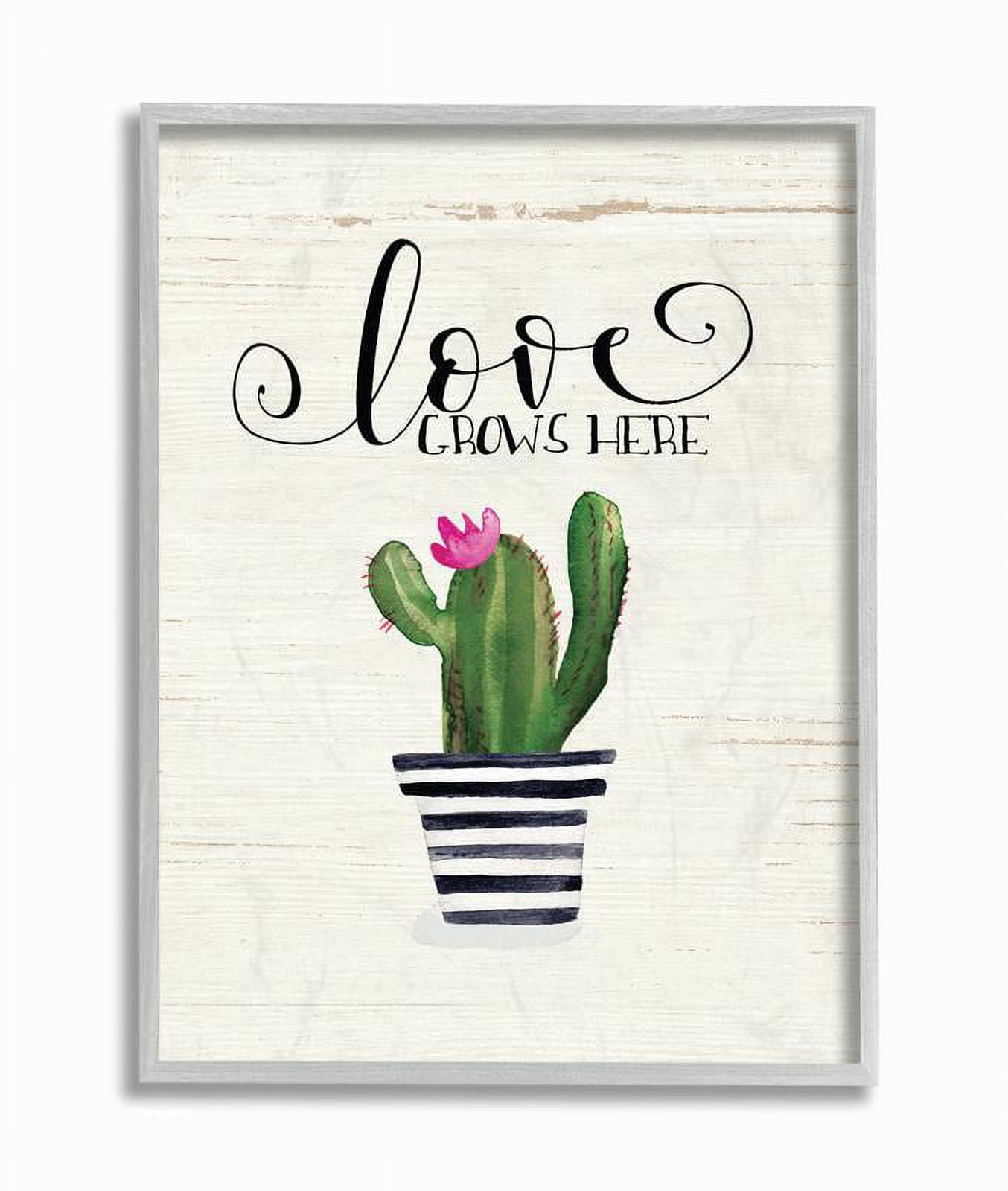 Jo Moulton Love Grows Here Cactus 11 in x 14 in Framed Painting Art Prints, by Stupell Home Décor