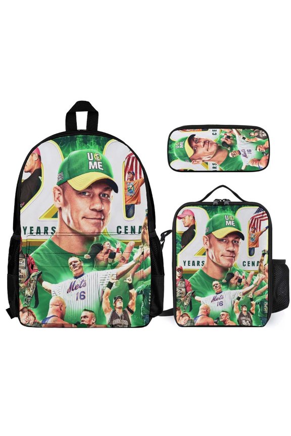 Jo-hn W-W-ES Ce-na 3 Pcs Backpack Set With Lunch Bag And Pencil Case Casual Bookbag Lunch Box Pencil Box