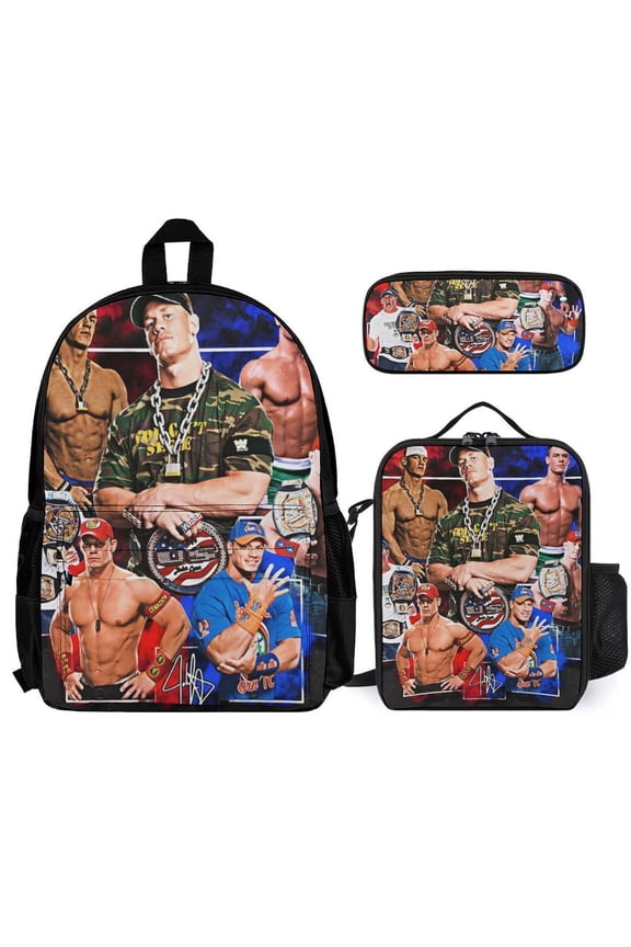 Jo-hn W-W-ES Ce-na 3 Pcs Backpack Set With Lunch Bag And Pencil Case Casual Bookbag Lunch Box Pencil Box