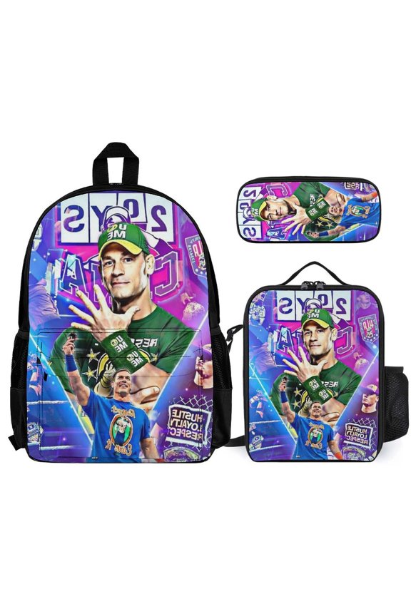 Jo-hn W-W-ES Ce-na 3 Pcs Backpack Set With Lunch Bag And Pencil Case Casual Bookbag Lunch Box Pencil Box