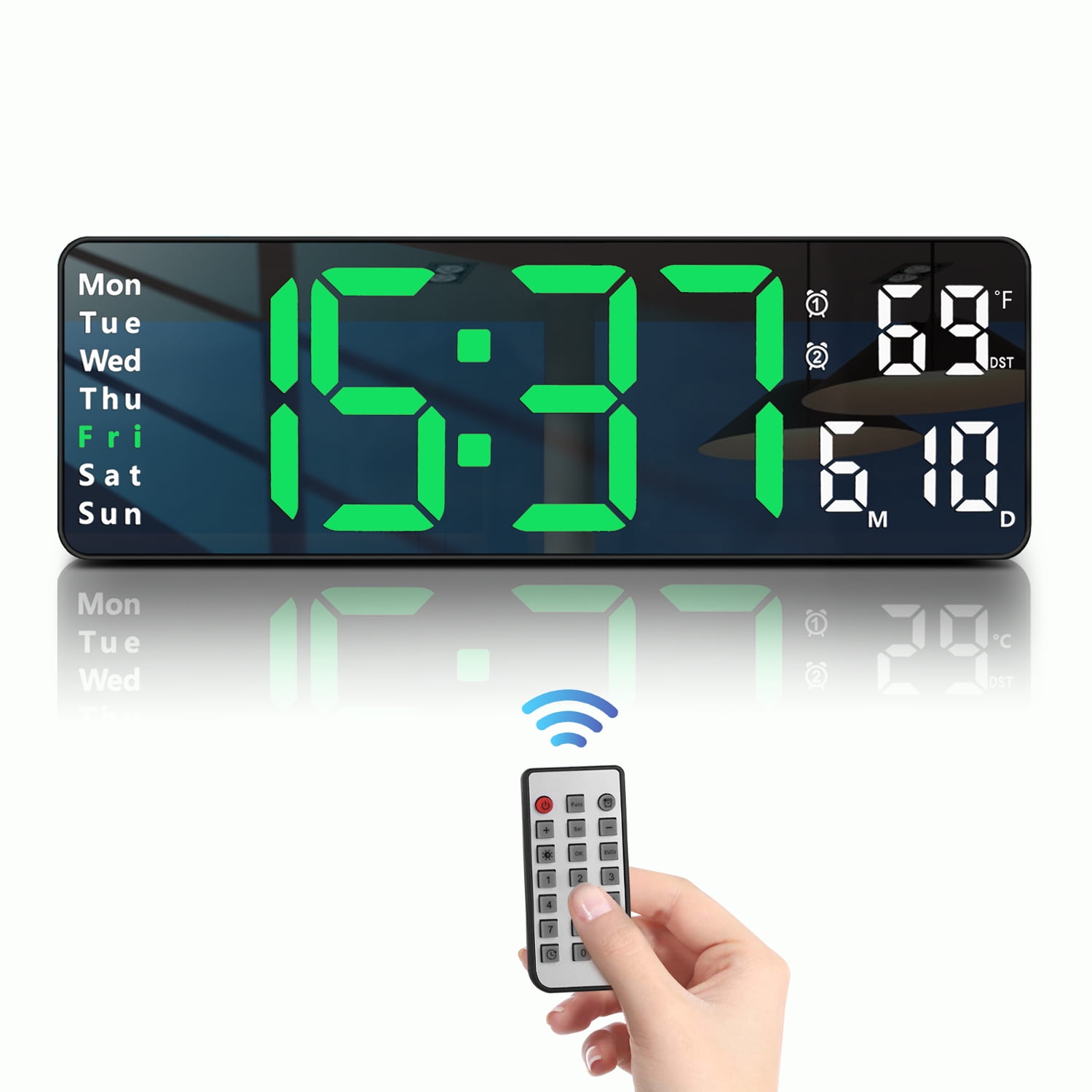 JoFomp Digital Wall Clock Large LED Display, Loud Alarm, Remote