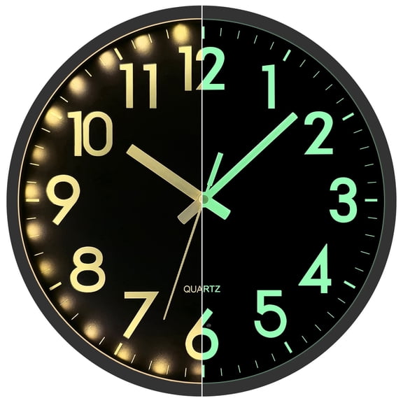 JoFomp LED Wall Clock for Bedroom Night Glow, 12 Inch Silent Wall Clocks Battery Operated, Light Up Wall Clocks for Living Room Decor, Sound Control Modern Wall Clock Glow in Dark for Kitchen Office