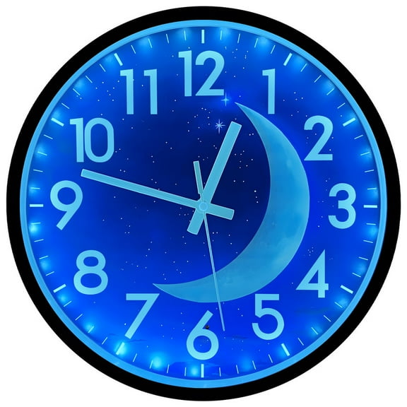 JoFomp LED Wall Clock with Luminous Moon & Starry Sky | Smart Sensor | Glowing Numbers | Home Decor for Bedroom, Office(Blue Light)