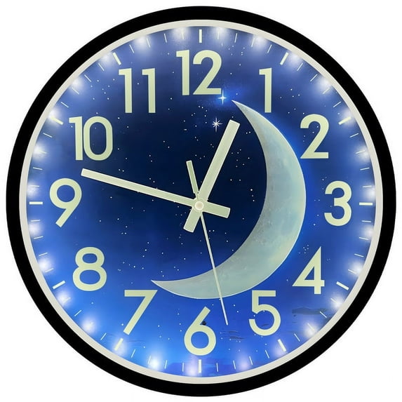 JoFomp LED Wall Clock with Luminous Moon & Starry Sky | Smart Sensor | Glowing Numbers | Home Decor for Bedroom, Office(White Light)