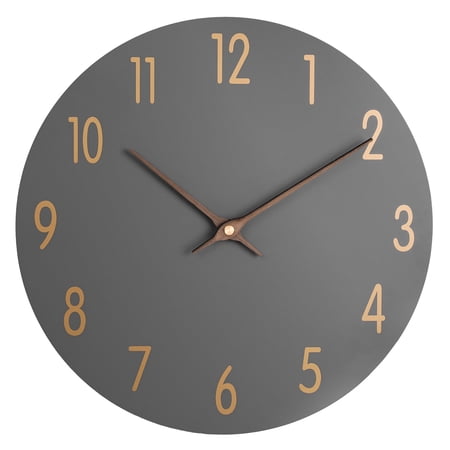JoFomp 12 inch Modern Style Wood Silent Non-Ticking Battery Operated Wall Clock, Quartz Clock Decorative for Living Room, Kitchen, Home, Office (Grey)