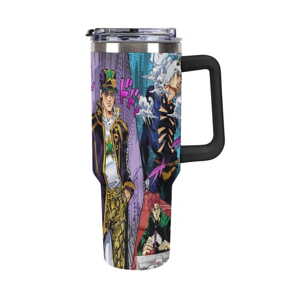 JoJo Bizarre Adventure Tumbler with Handle and Straw Lid Insulated Tumbler Stainless Steel Water Bottle Cup Gifts 40oz