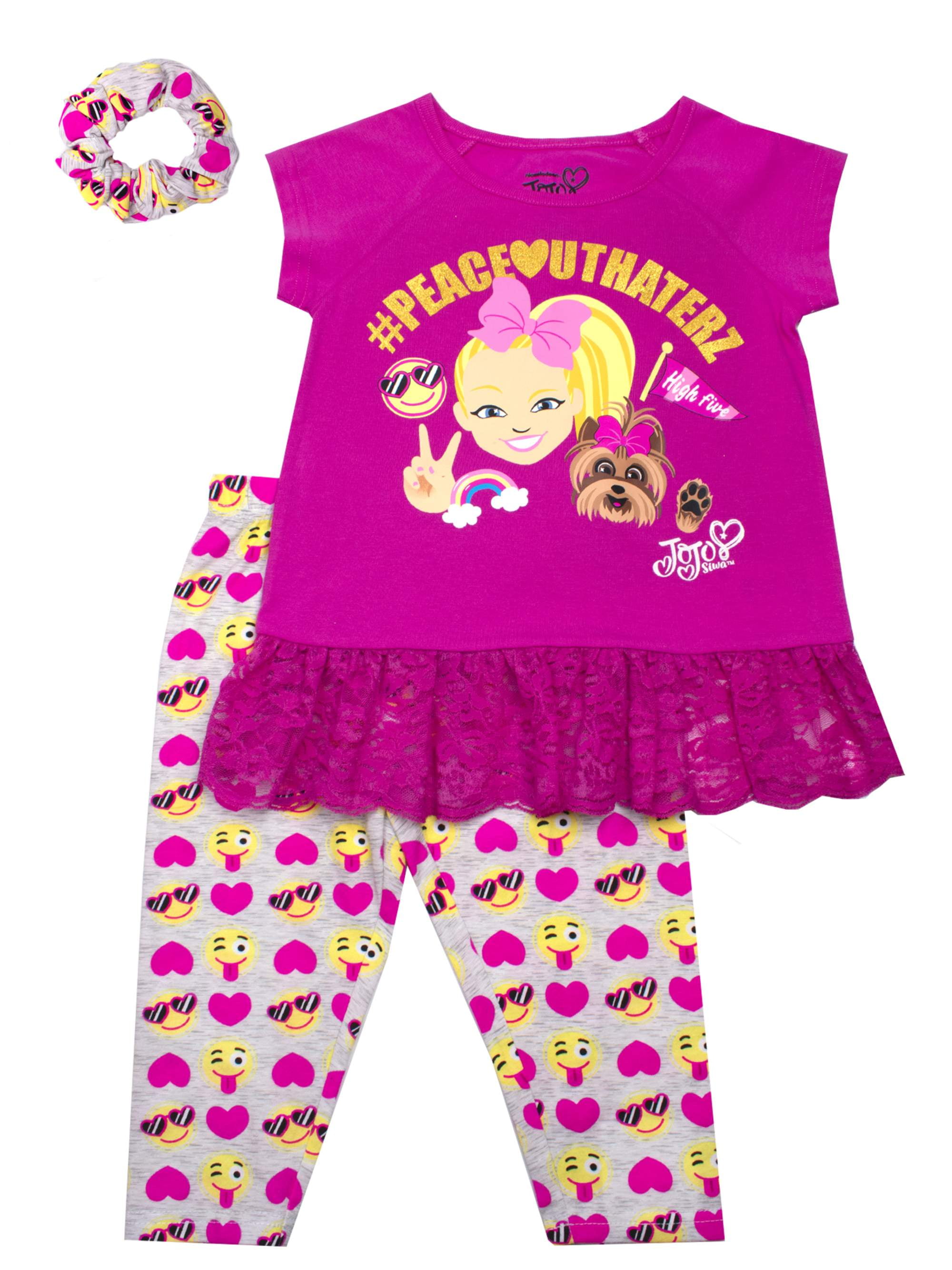JoJo Emoji Ruffle Tee and Capri Legging with Scrunchie, 2Piece Outfit