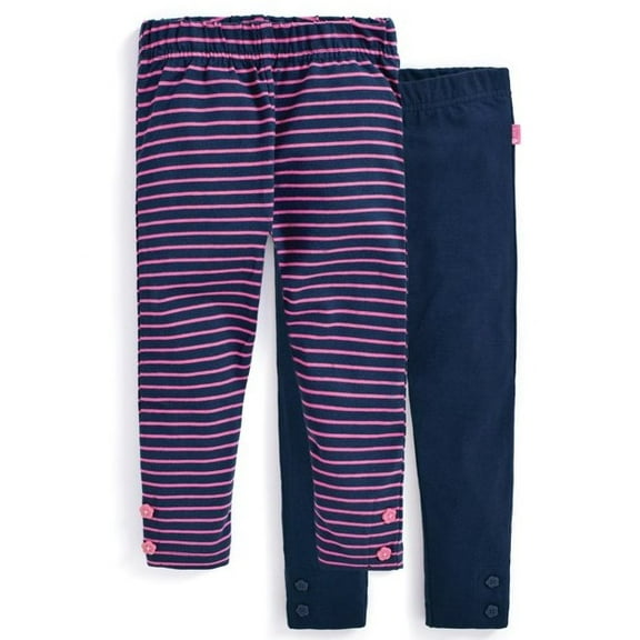 JoJo Maman Bebe Girls' Leggings NFS - Navy & Fuchsia Stripe Leggings Set - 6-12M