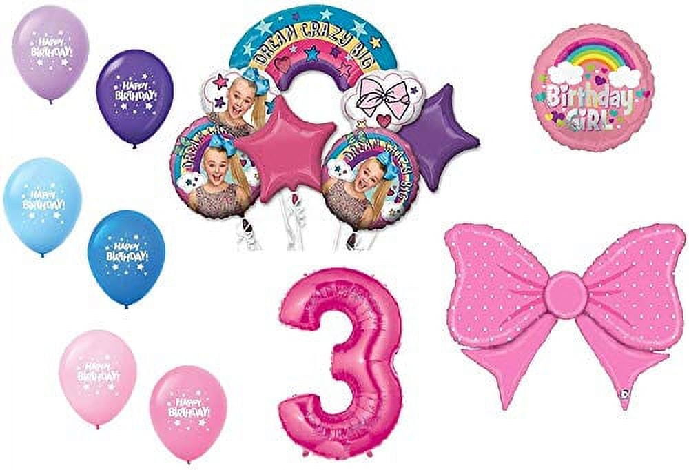 JoJo Siwa 3rd "3" Pink Bow Happy Birthday Party Dream Crazy Decoration Balloon Bundle Set