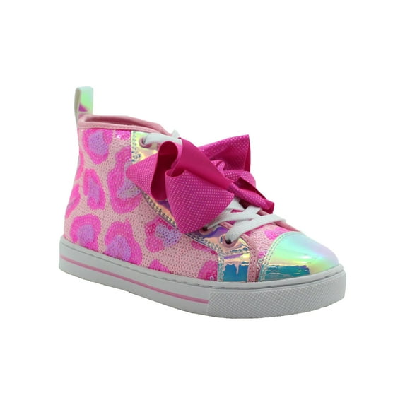 JoJo Siwa Athletic Shoes Sequin High Top Sneakers, Unisex Kids, Pink Leopard/Sequin, Size 1