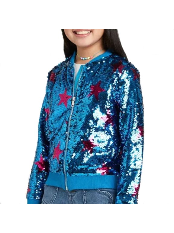 JoJo Siwa Big Girls Blue or Star Sequin Jacket - size LG (10/12)