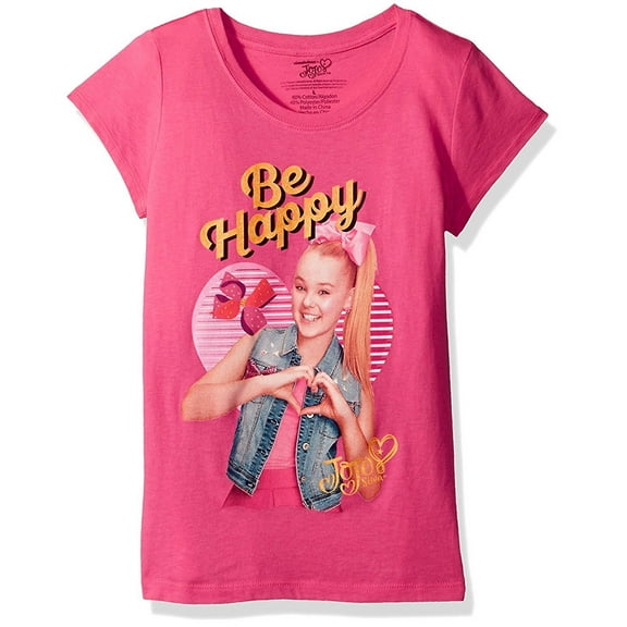 Jojo Siwa Girl's Be Happy Short Sleeve T-Shirt, hot pink, 5/6