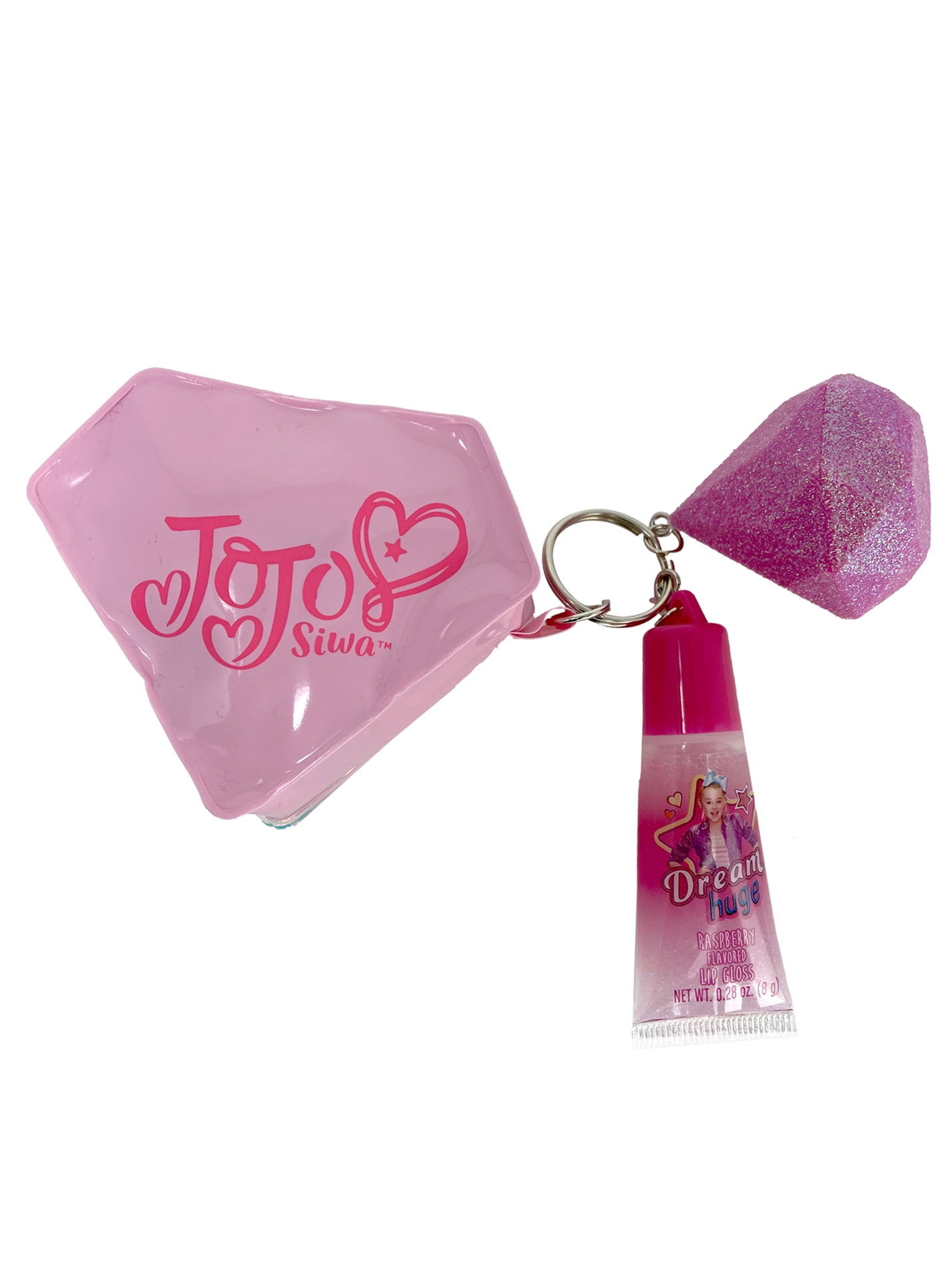 Nick JoJo Siwa Gloss and Keychain Set - JoJo Siwa Party Favor Bundle with 3  Rainbow Pom Pom Keychains with Cotton Candy Flavored Gloss for Lips Plus