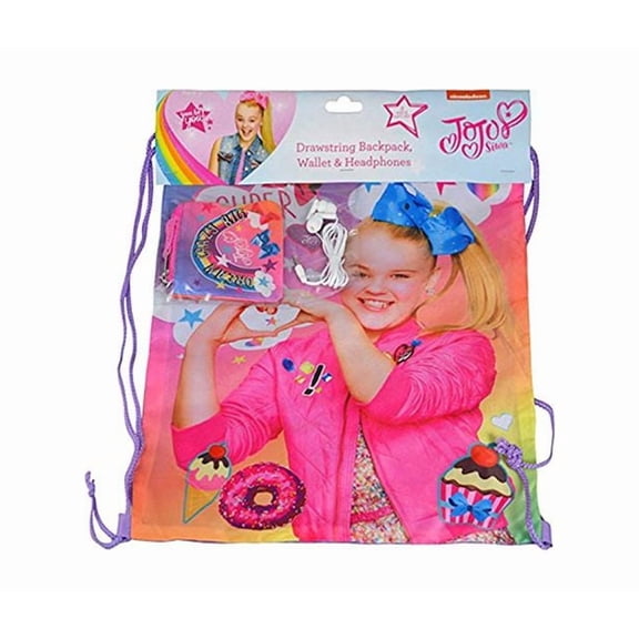 JoJo Siwa Nickelodeon Jojo Siwa Drawstring Backpack, Wallet and Headphones Accessories Kit (3pc Set) Novelty Character Collectibles