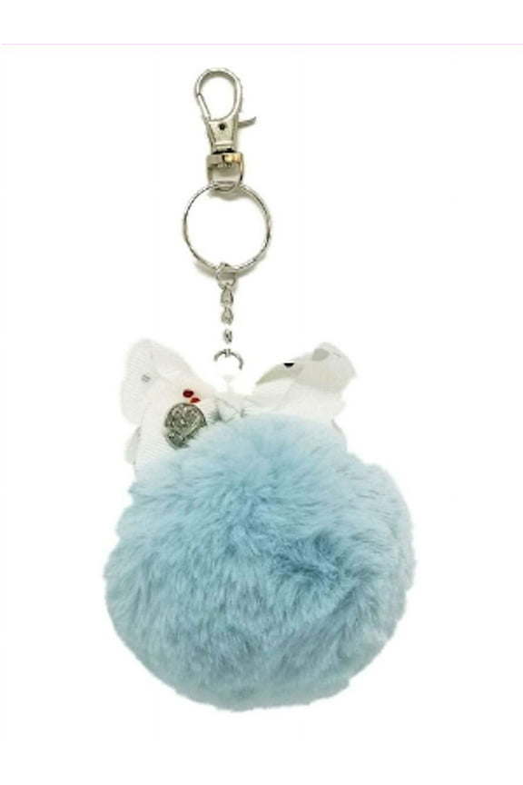 Faux Fur Pom Keychain w/Bow Baby Blue