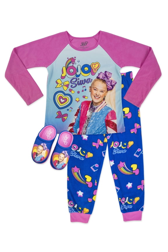 Girls 2 Pc Long Sleeve Long Pant Pajama Set with Slippers; Sizes 4-12