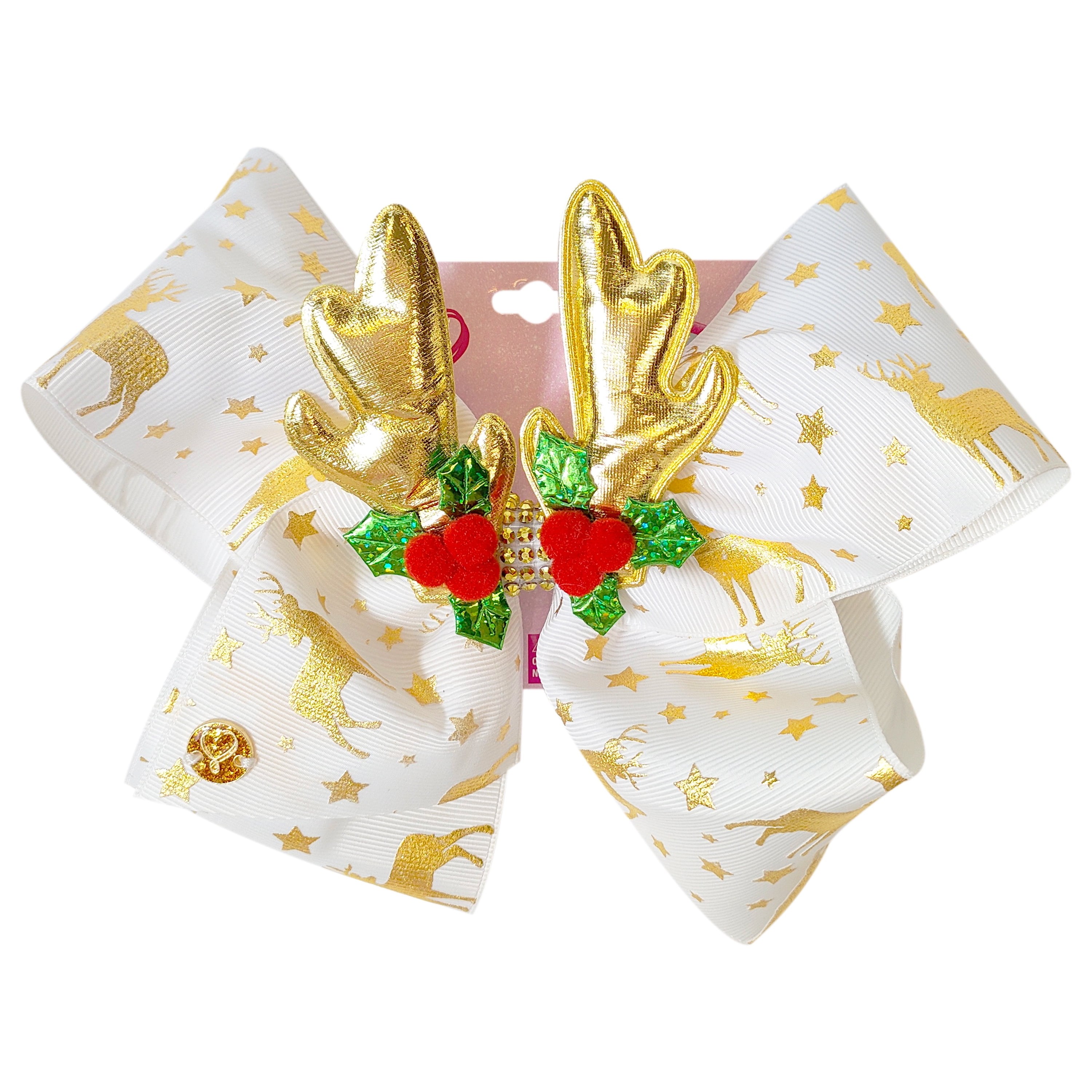 JoJo Siwa Girls Antlers Bow in White with Gold Accents