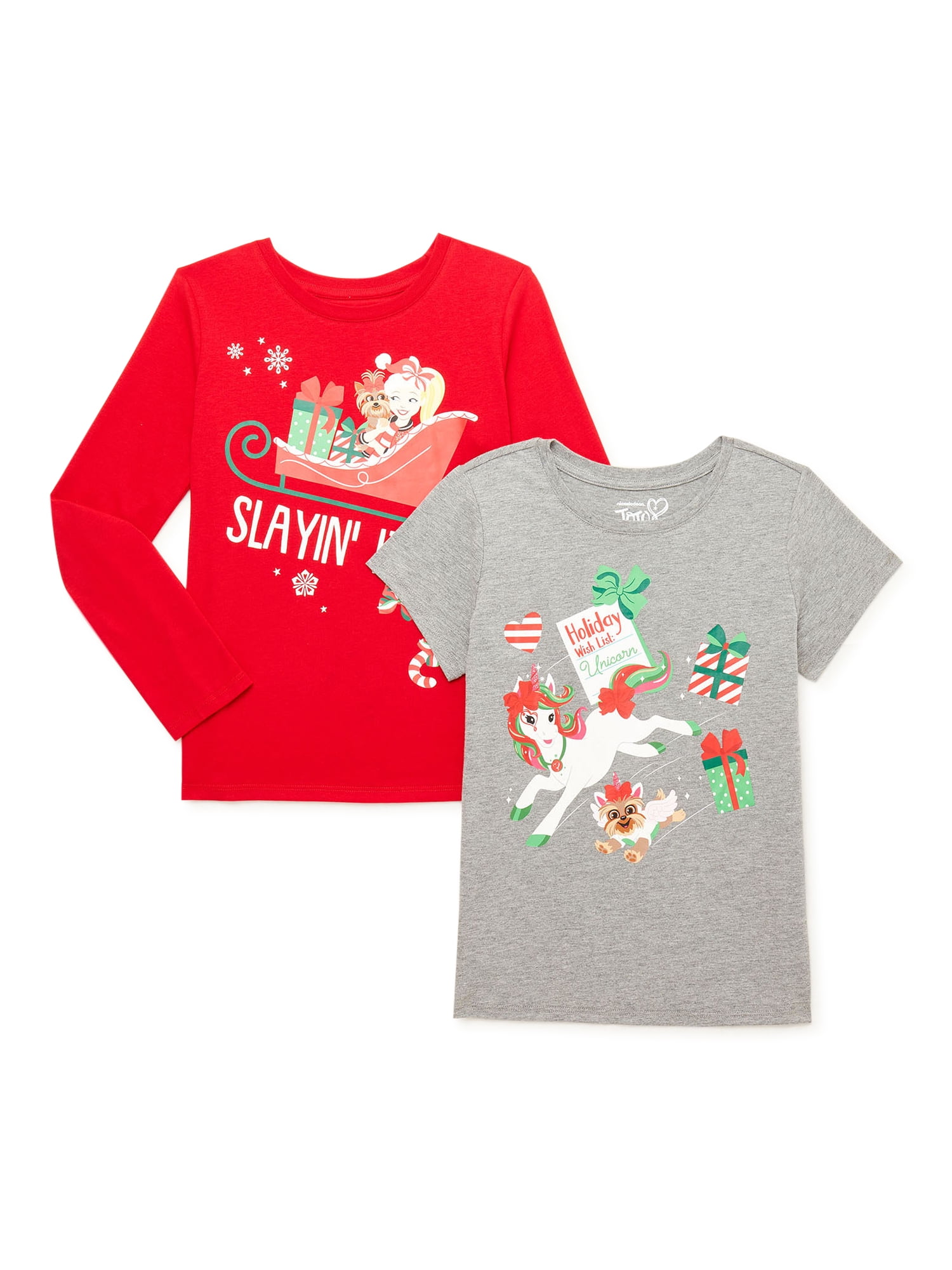 JoJo Siwa Girls’ Christmas Long Sleeve and Short Sleeve Graphic T