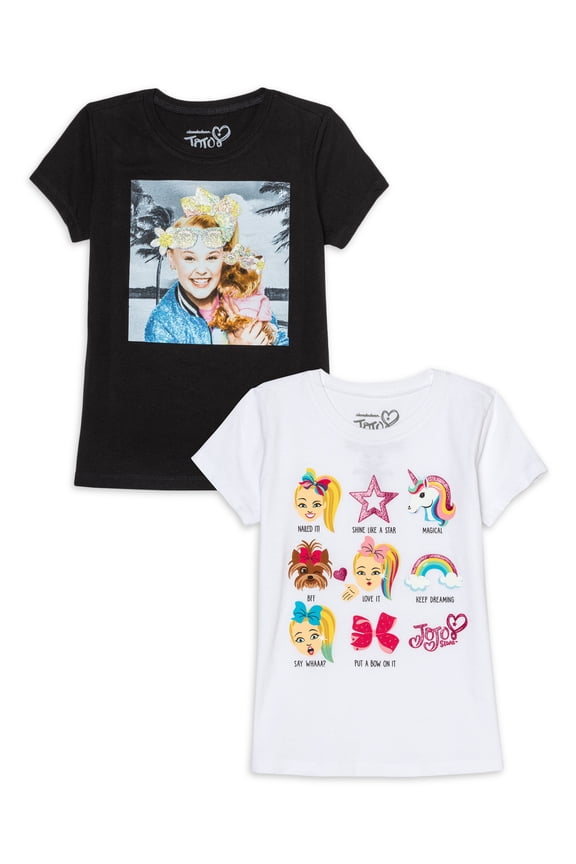 Girls Foil & Neon Jojo & Bow Bow Glitter Graphic T-Shirts, 2-Pack, Sizes 4-16