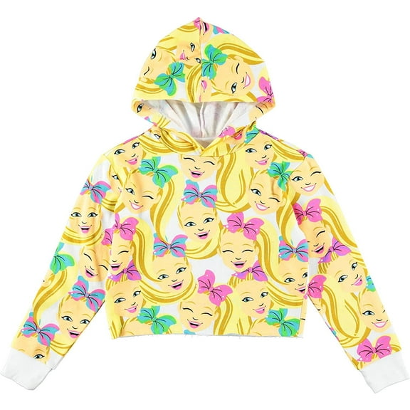 JoJo Siwa Girls Hoodie- All Over Print Cropped Skimmer Hoodie Sizes 4-20 White