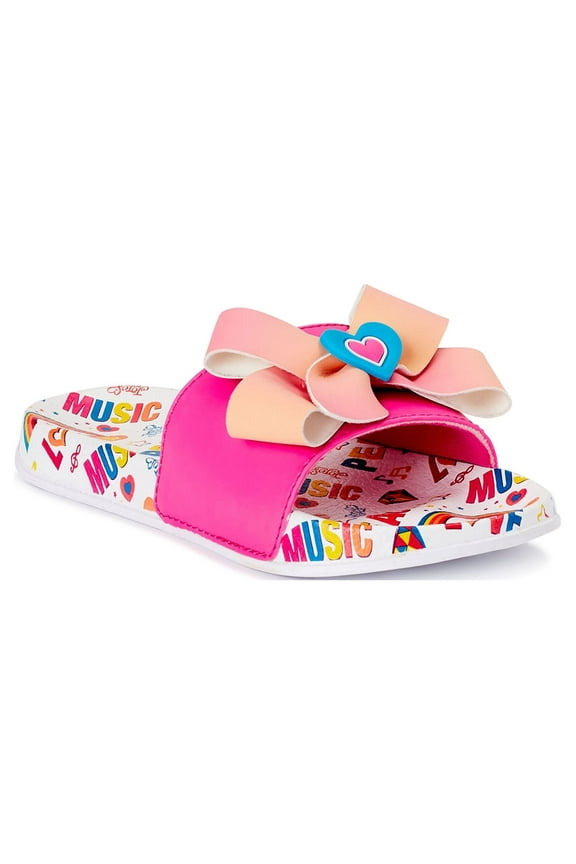 Girls' Neon Soccer Slides with Grosgrain Print