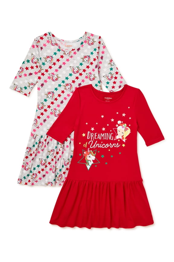 Girls Short Sleeve Playdress, 2-Pack, Sizes 4-12