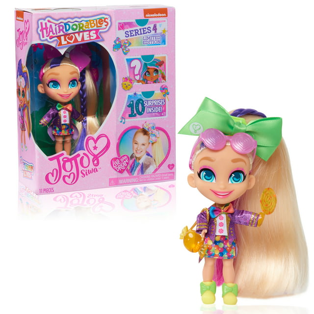 JoJo Siwa Hairdorables Loves JoJo Limited Edition Collectible Doll, Series 4, Candy Time, Includes 10 Surprises,  Kids Toys for Ages 3 Up, Gifts and Presents
