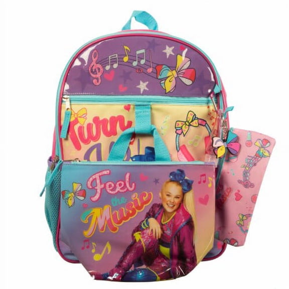 JoJo Siwa Officially Licensed 6 Piece Set With Backpack, Lunch Tote, Carabiner, Mini Bottle, Case, and Key Chain