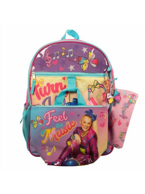 JoJo Siwa Officially Licensed 6 Piece Set With Backpack, Lunch Tote, Carabiner, Mini Bottle, Case, and Key Chain