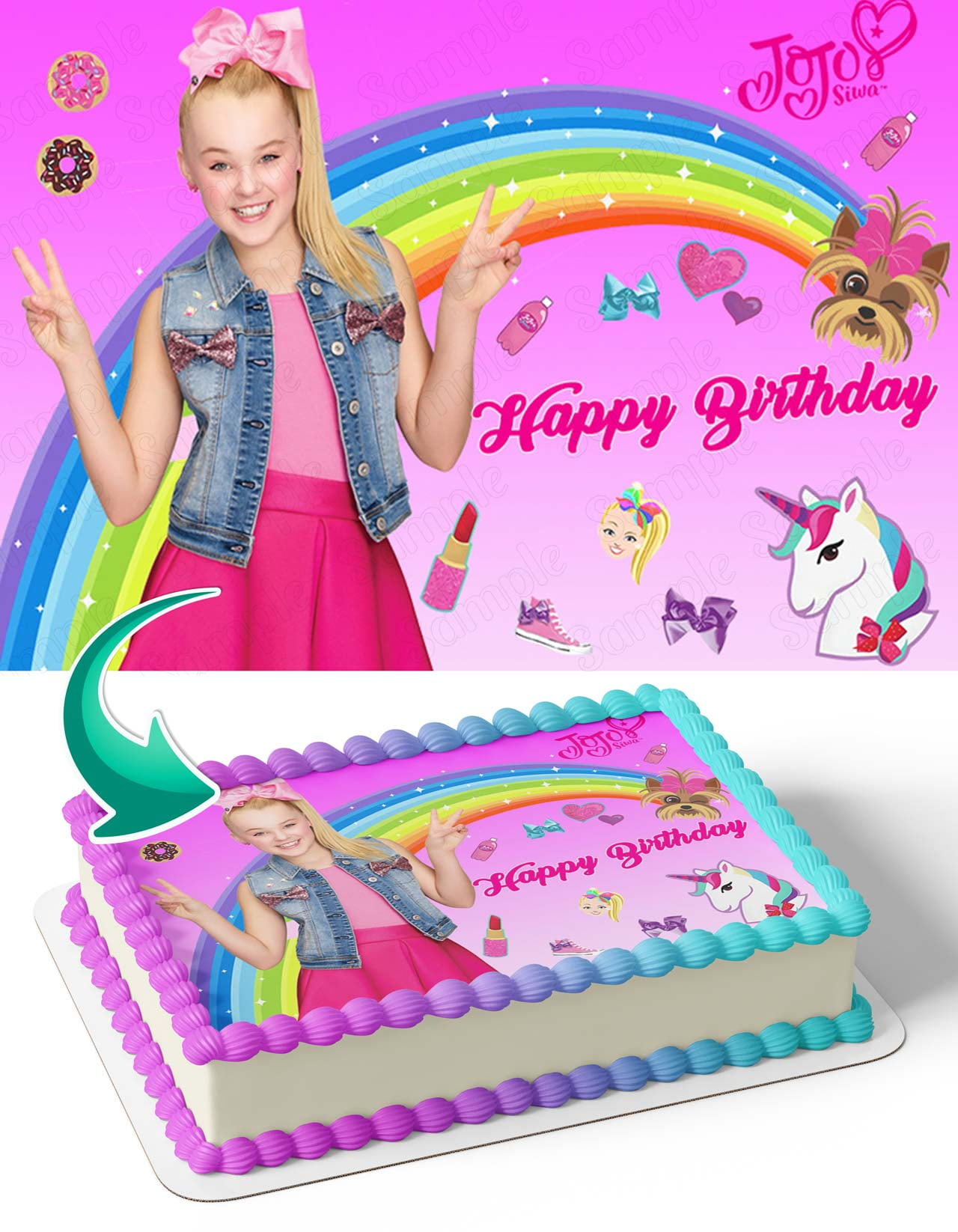 JoJo Siwa Rainbow JSR Edible Image Cake Topper Birthday Sheet Banner 1/4 Sheet